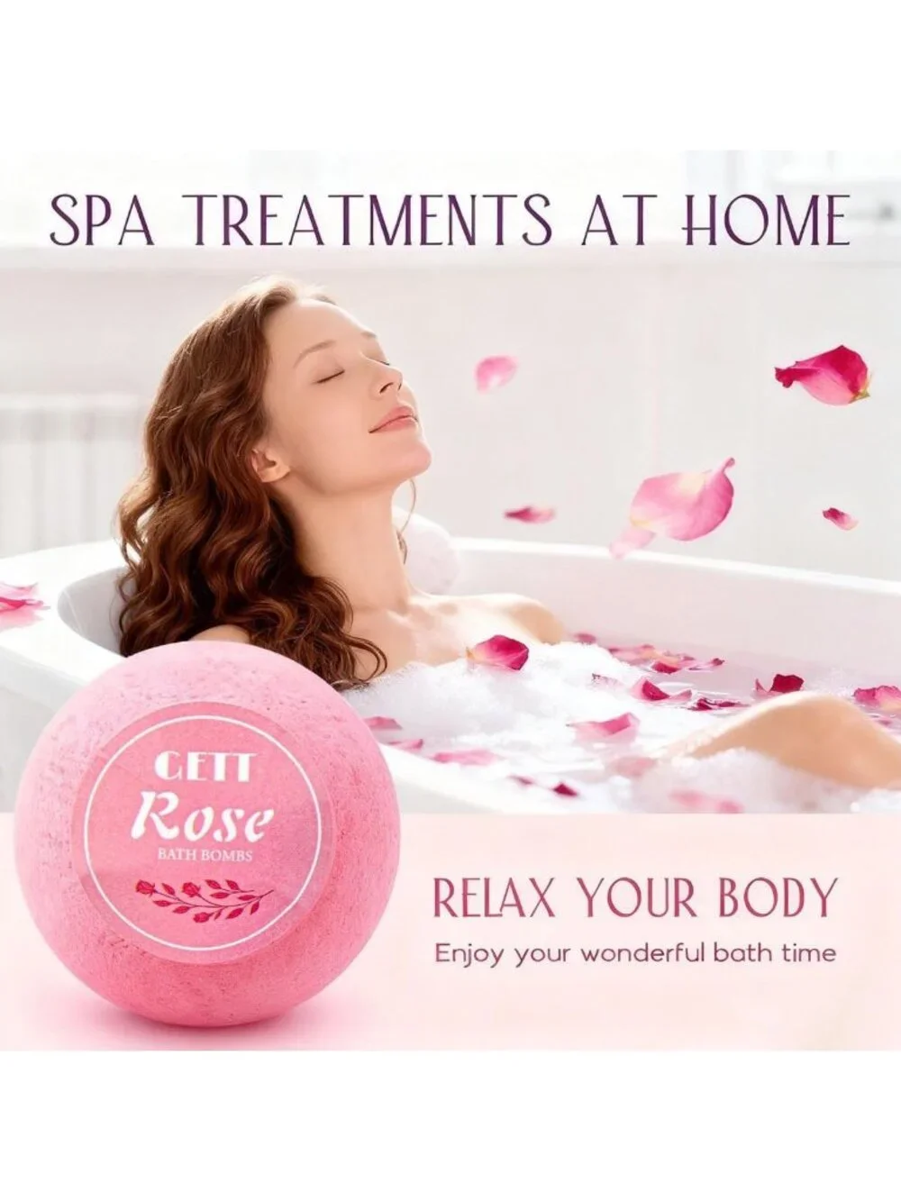 Luxury Rose Bath Bombs 4-Pack, Vegan & Essential Oils, Relaxing Gift Set for All
